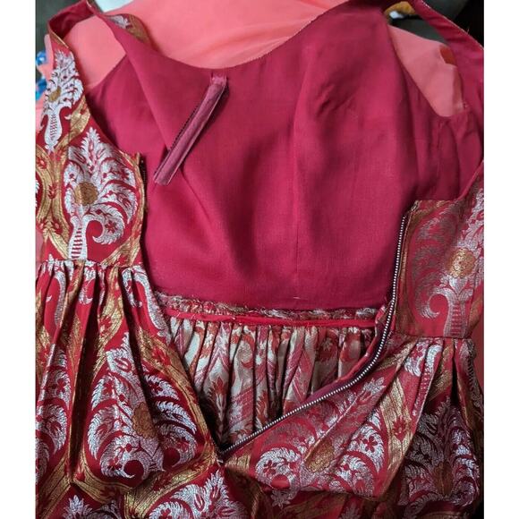 Vtg Silvano Of Roma Heiser Brocade Dress Red Gold Silver 1950s Party Cocktail - Picture 10 of 11